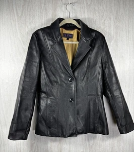 Wilsons Leder Schwarz Blazer Jacke Damen L Goldfutter Classic Moto Chic - Bild 1 von 6