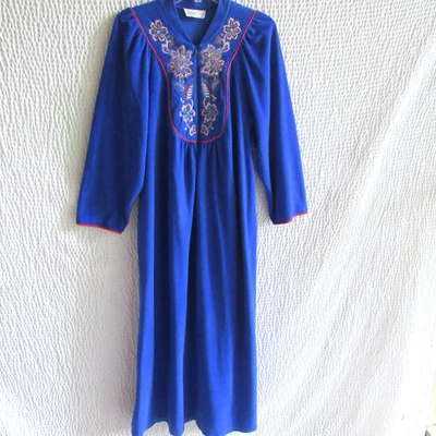 Bata de Colección Vanity Fair con Cremallera Bolsillos Largos Bordados Mediana Azul Real EE. UU. Foto 1 de 4