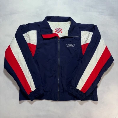 Vintage 90's Ford Racing Jacket Men's Large Quilted Red White Blue Made in USA - Image 1 of 4