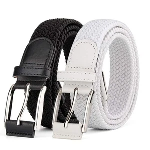 2 Pieces Braided Woven Elastic Stretch Canvas Belts for Men Women - Picture 1 of 7