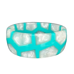 Bracciale largo turchese bianco lunare perlato modernista grande 8,5” - Foto 1 di 8