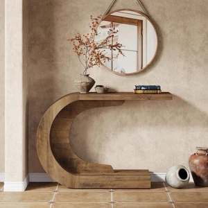 Modern Wood C-Shaped 43.3” Console Table For Entryway Hallway Living Room Foyer - Picture 1 of 6