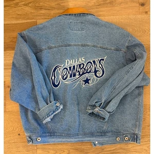 Vintage ProElite Dallas Cowboys Denim Jacket Leather Collar XL NFL Football - Picture 1 of 6