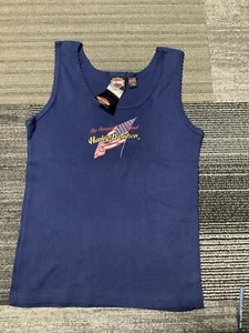 Harley-Davidson Women's Blue Tank top embroidered flag design Large NEW - Picture 1 of 4