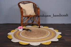 Braided Scalloped Jute Rug Scallop Rug Boho Rug Natural Rug Round Handwoven Rug - Picture 1 of 6