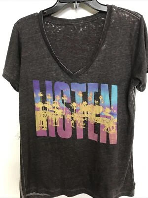Camiseta para mujer TRUNK LTD gris "LISTEN" cuello en V sin talla Foto 1 de 4