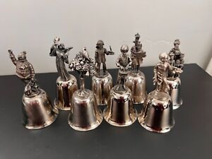 The Danbury Mint Pewter & Silver Bells LOT OF 8 COLLECTION 1976 -1981