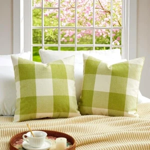 Spring Sage Green Plaid Pillow Covers 20X20 Set of 2, Green Decorative Buffalo P - Picture 1 of 9