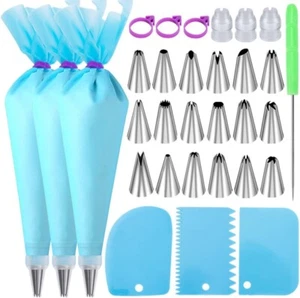 Piping Bags and Tips Set, Cakes Decorating Kit Supplies 3 Reusable Pastry Bags, - Picture 1 of 6