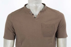 MODS LONDON BAUMWOLLPIQUET T-SHIRT MIT HÄKELTASCHE KOREANISCHER KRAGEN BOTT. - Bild 1 von 5