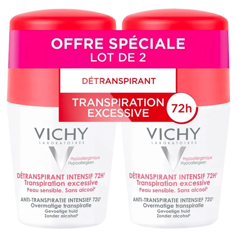 Vichy 72 Hours Excessive Transpiration Deodorant Roll-On - 2 Pack