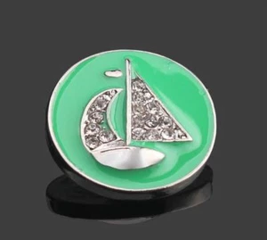 Green Sailboat Ocean Snap Button Chunk Interchangeable 20mm for Snap Jewelry NEW - Picture 1 of 3