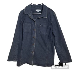 Vintage Real Clothes Salon Z Thick Classic Denim Long Stretch Jacket Size 16 - Picture 1 of 6