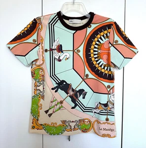 Tory Burch Carousel Printed T Shirt Tee Peach Orange Animal Carnival Cotton S - Picture 1 of 14