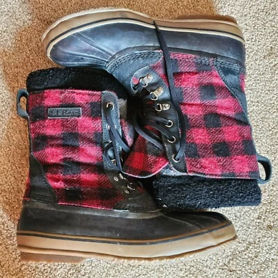 L.L. Botas de pato Bean para hombre 10M rojas y negras a cuadros de lana y goma resistentes a la intemperie de invierno Foto 1 de 4