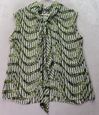 Camiseta sin mangas Jones New York para mujer talla 14 verde blanco poliéster sin mangas corbata delantera Foto 1 de 4