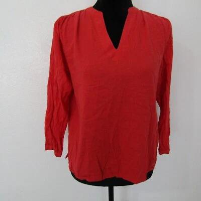 Old Navy Shirt Top Blouse Pullover Women's XS Linen Rayon V-Neck Red Collarless - Image 1 of 4