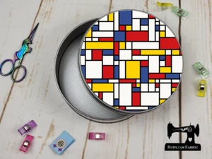 Mondrian, Red, Blue, White, Black, Art, Round, Tin, Empty, Metal, sewing storage - Picture 1 of 1
