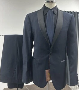 Smoking Hombre Azul Cuello Chal Made In Italy D7 46 48 50 52 54 56 58 Ceremonia - Imagen 1 de 17
