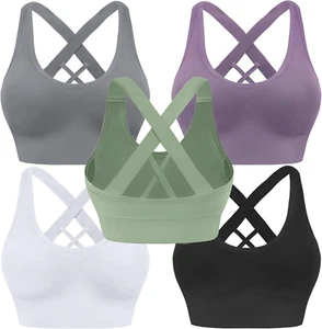 Sports Bra for Women Padded Medium Support Criss Cross Strappy Bras Seamless Hig - Picture 1 of 12