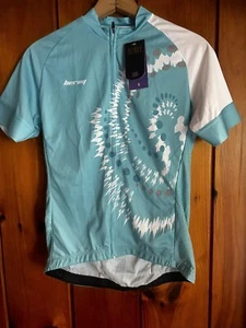 NWT Beroy Womens Cycling Jersey Small Teal White Gray Full Zip W/ Back Pockets - Picture 1 of 8
