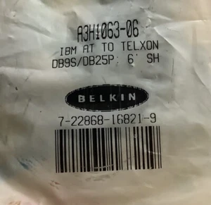 Cable Belkin A3H1063-06 IBM AT a Telxon DB9D/DB25S 6’ SH, NUEVO - Imagen 1 de 7