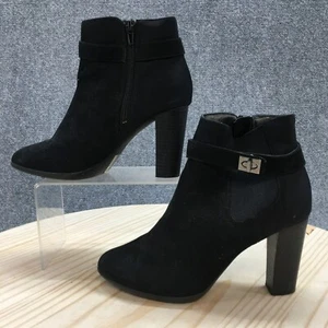 Kelly & Katie Boots Womens 8 Balantina Ankle Booties Black Suede Heeled Almond - Picture 1 of 16