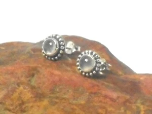 Pendientes redondos de cuarzo rosa pálido plata esterlina 925 de piedras preciosas - Imagen 1 de 5