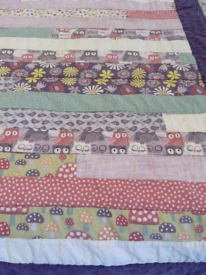 "Mantas de retazos acolchadas vintage hechas a mano de búho multicolores niñas 69"" x 58""" Foto 1 de 4