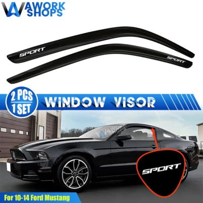 Fits 10-14 Ford Mustang Window Visors Rain Guard Shade Deflector w/ White Sport - Imagem 1 de 3