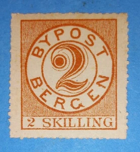 + 1869 Bergen Norway 2 Skilling Local Bypost Unused Mint S/A#2F1 Brown Red - Picture 1 of 2