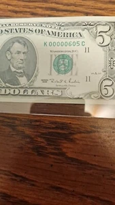 Low Serial Number 5 Dollar 1995 UNCIRCULATED - Picture 1 of 6