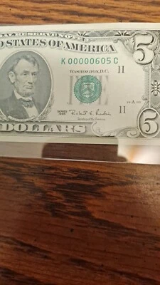 Low Serial Number 5 Dollar 1995 UNCIRCULATED - Image 1 of 4