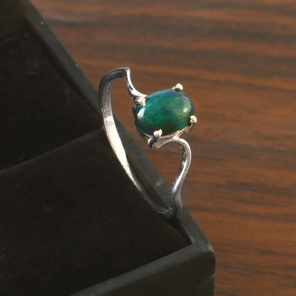 Anillo de ópalo natural de plata ópalo verde anillo de colección anillo de ópalo genuino J-605 Foto 1 de 2