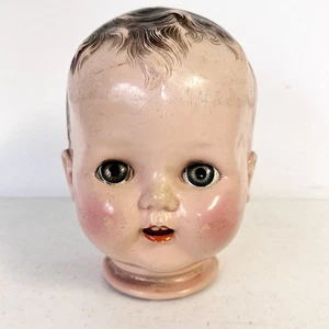 Bambola vintage solo testa sonno occhi azzurri bocca aperta denti lingua plastica dura - Foto 1 di 7