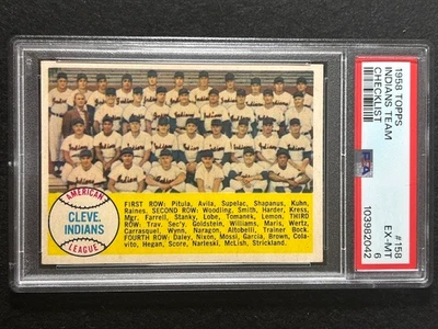 1958 Topps Cleveland Indians Team Card 158 PSA 6 Roger Maris Wynn Lemon Colavito - Image 1 of 4