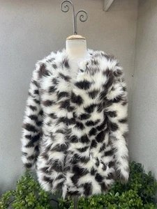 Vtg 80s Faux Fur Jacket Brown White Animal Print XS/S Lillie Rubin - Picture 1 of 10
