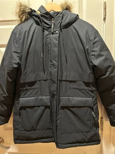 Women's Prana Dark Charcoal/Black Down Fur Hooded Parka Coat Size Small - Picture 1 of 11