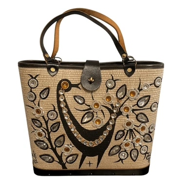 Vintage 60's Enid Collins Black Bird Embellished Jeweled Top Handle Bag - Image 1 of 4