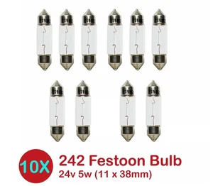 10x 242 Ampoule Festoon 24v 5w (11 x 38mm) Plaque d'immatriculation éclairage intérieur Auto - Photo 1/6