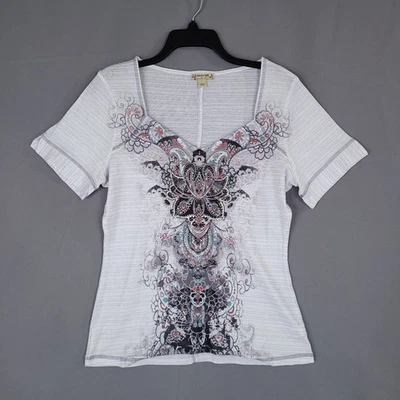 Top Energie Mujer Blanco L Embellecido Diseño Floral Hilo Metálico Foto 1 de 4