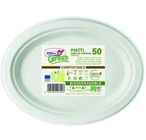 50 Oval Plate Pulp Of Cellulose 26x19 Cm Green | Biodegradable Trays - Picture 1 of 1