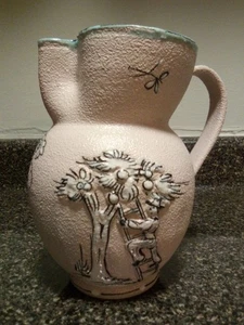 Vtg 1950s FRATELLI FANCIULLACCI Art Pottery Flowers Pink and Blue Vase - Picture 1 of 15