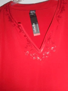 NUEVA BLUSA DE MUJER RAFAELLA CLÁSICA ROJA TALLA XL BONITA CON CUENTAS ALREDEDOR ESCOTE EN V - Imagen 1 de 2