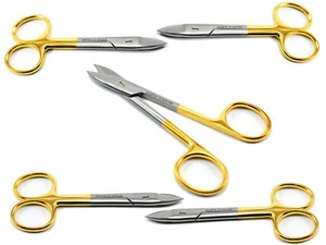 5x Crown Scissors curved 10,5 cm TC surgical shears gold teeth dental dentist - Picture 1 of 4