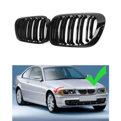 Gloss Black Front Kidney Grille For BMW E46 M3 Coupe 328i 325Ci 330Ci 1999-2003 - Image 1 of 4