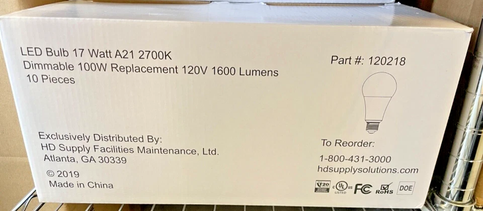 Box of 10 LED Bulbs 100 Watt   1600 Lumens.  Dimmable.   Free Shipping - Image 1 of 1