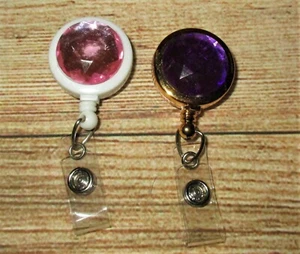 Pink and Purple Gem ID Badge Reel Holders identification work pull retractor lot - Picture 1 of 3