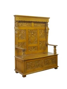 Bank Sitzbank Renaissance Stil aus Eiche massiv Anno 1931  B: 136 cm (11039) - Bild 1 von 11