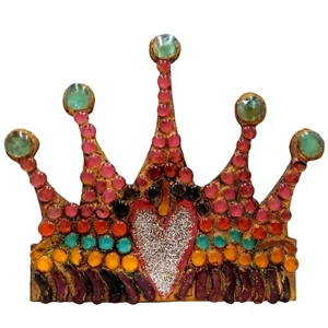Glitter Heart Crown Wall Decor OOAK Folk Art Glass Tin Pink Purple 12 In Mosaic - Bild 1 von 18